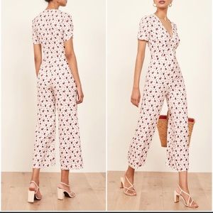 Reformation Ambrosia Jumpsuit // white and roses //  Small